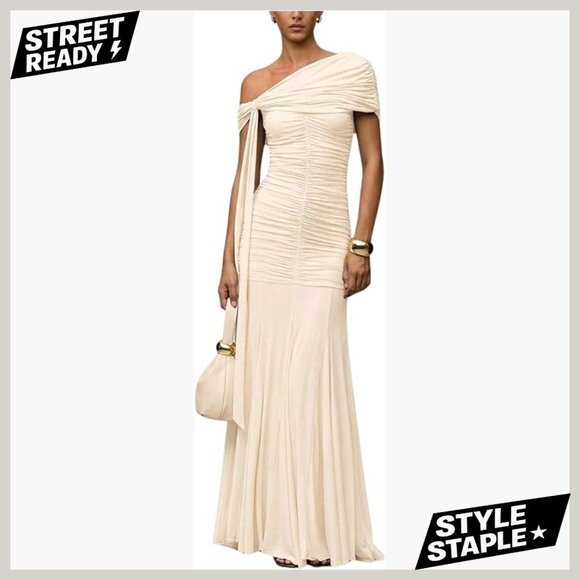 Mesh Corset Dress Off Shoulder Formal Maxi Ruched Holiday Guest Outfit